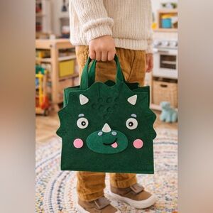 Felt Dinosaur Tote Bag Kids Green Triceratops Handmade Style